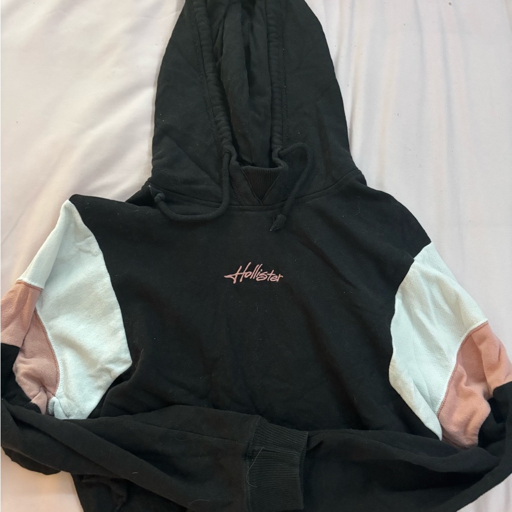 Hollister Black Hoodie with Pink and White Details